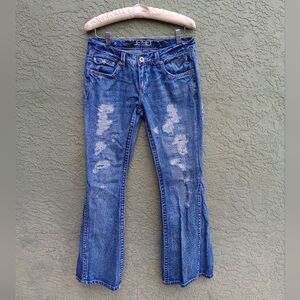 EUC JET SET Denim 100% Cotton Distressed Bellbottom Flair Jeans Size 9